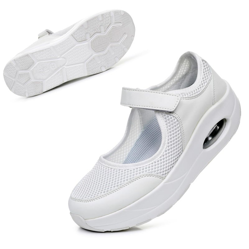 Git-up Women's Arch Support Walking Shoes, Breathable Wide Toe Box Nursing Work Shoes for Plantar Fasciitis, Comfortable Non Slip Orthopedic Sneakers for Flat feet B-White - Image 1